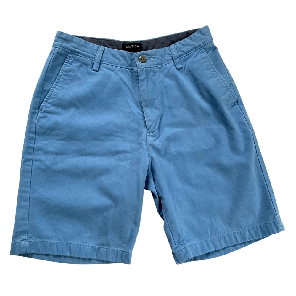 Nautica Mens Deck Shorts Blue 100% Cotton Flat Front Chino Sz 30 Nautical Preppy
